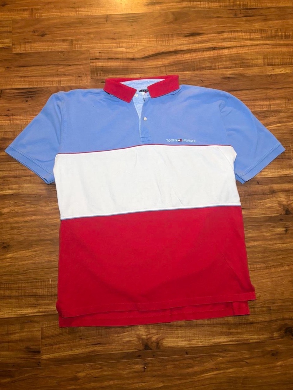 Tommy Hilfiger Colorblock Polo Shirt - Light Blue/White/Red